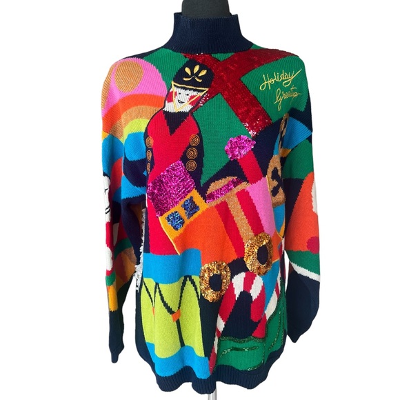 I.B. DIFFUSION SPORT CHRISTMAS SWEATER VINTAGE SEQUENCE RARE FIND WOMENS LARGE - Picture 16 of 16